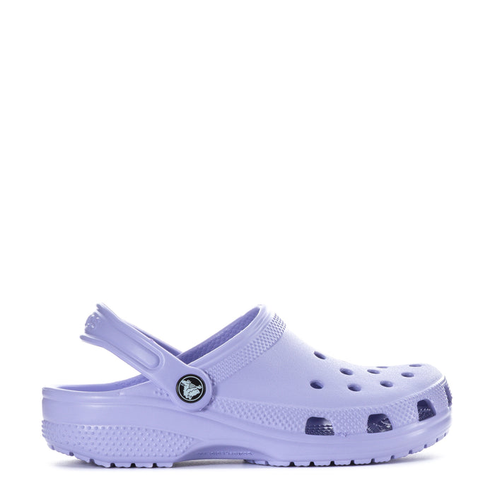 Kids light purple clog with logo strap and ventilation holes