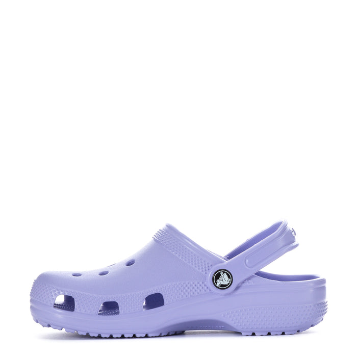 Kids light purple slip-on clog with logo strap and vent holes