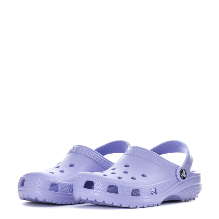 Kids light purple slip-on clogs, side view with round vent holes