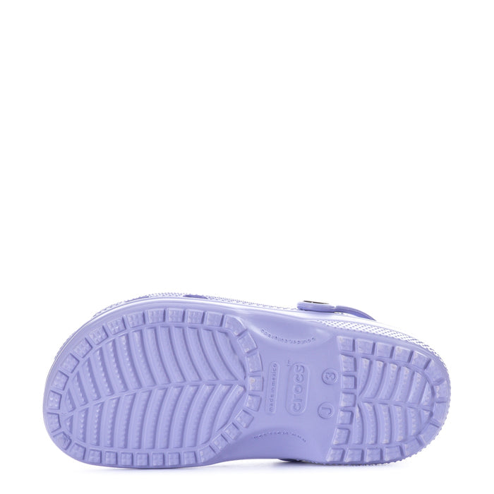 Kids light purple clog outsole with textured tread pattern