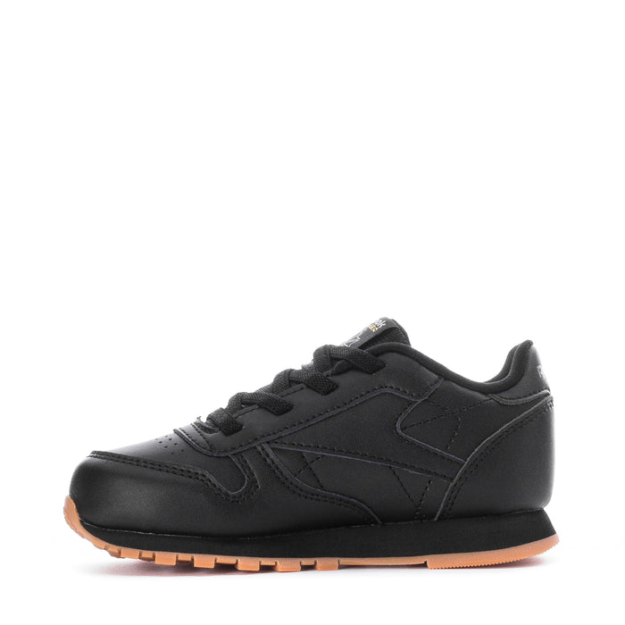 Black toddler lace-up sneaker with Reebok side logo and textured gum sole