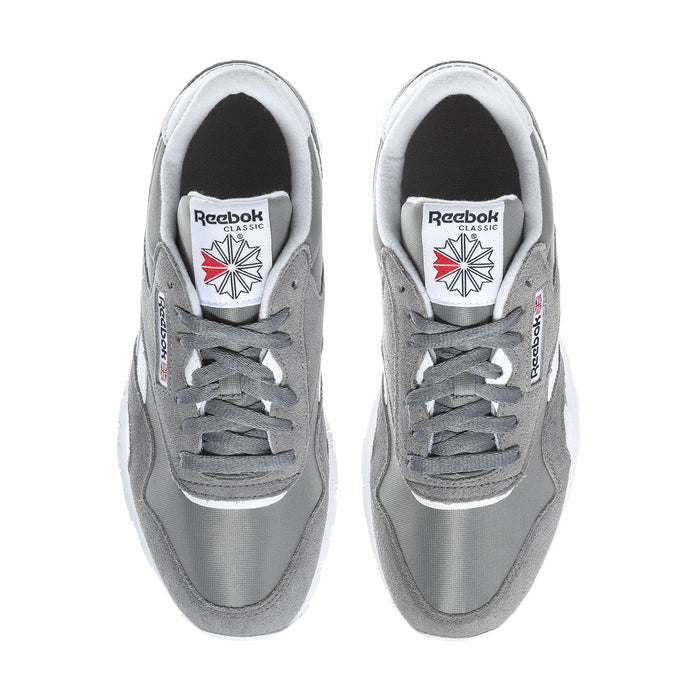 Men's Reebok Classic sneakers, dark gray with white interior tongue logo