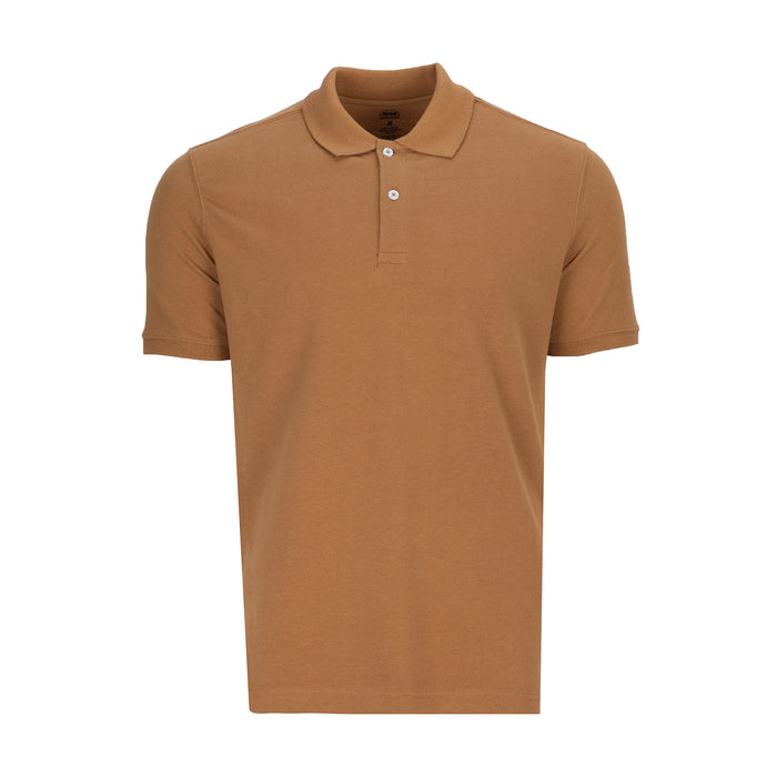 Mens pique polo in chipmunk brown, short sleeves, button collar placket