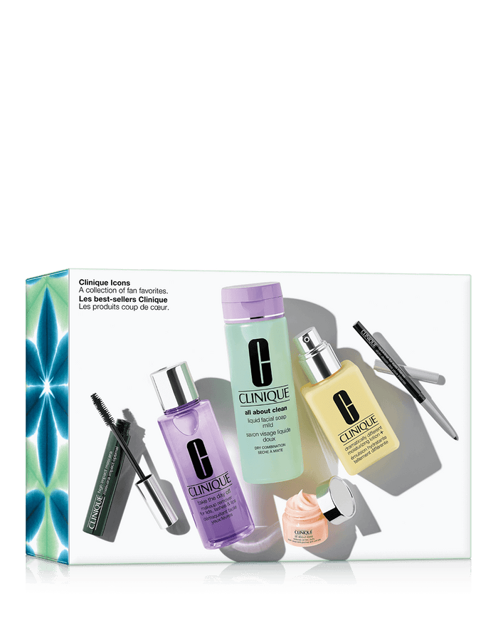 Clinique Icons A collection of fan favorites Les best sellers Clinique بكج المنتجات الاعلى مبيعاً لدى كلينيك