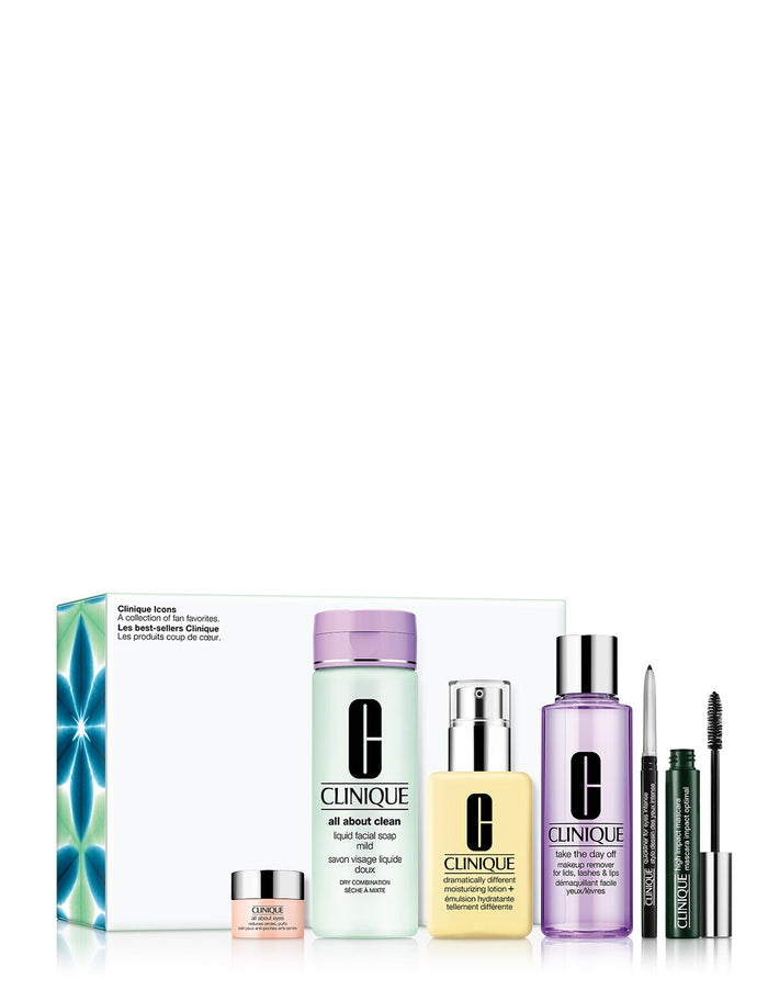 Clinique Icons A collection of fan favorites Les best sellers Clinique بكج المنتجات الاعلى مبيعاً لدى كلينيك