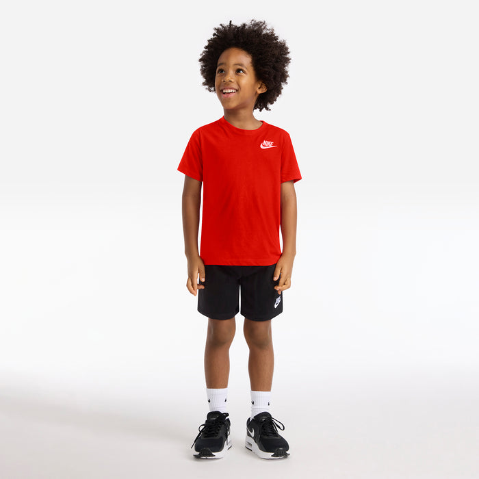 Kids red Nike logo T-shirt and black shorts set