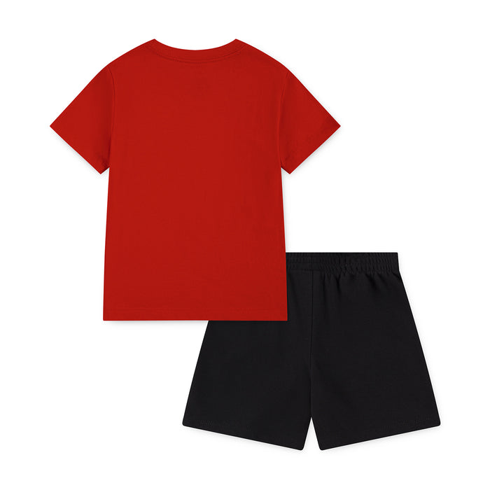 Kids red T-shirt and black shorts two-piece set