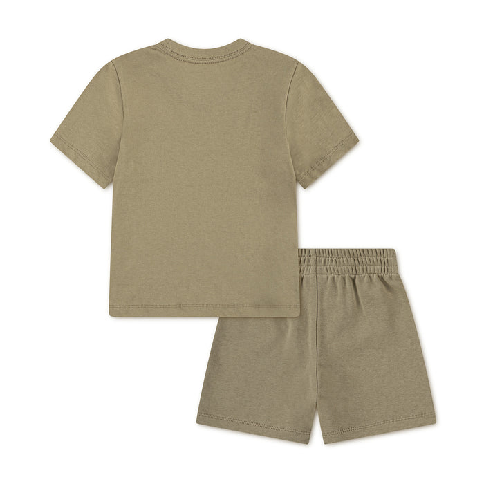 Toddler beige T-shirt and shorts set, crew neck tee and elastic-waist shorts