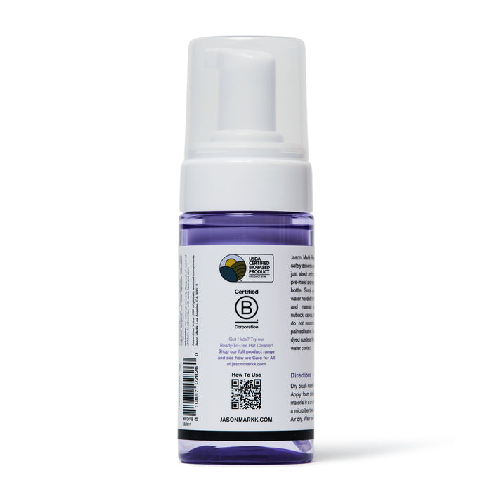 Ready-to-Use foam cleaner bottle back with directions and certifications, JASON MARKK