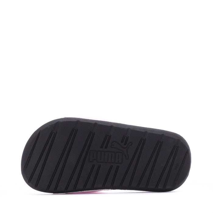 Kids slide sandal outsole, black tread with PUMA logo in center