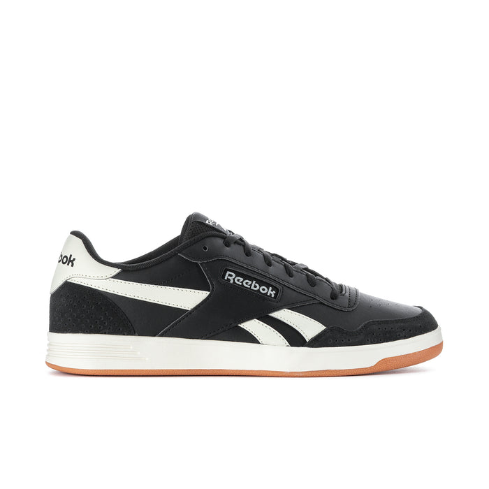 Men's Reebok Court Advance low-top sneakers, black with white stripes and gum sole
