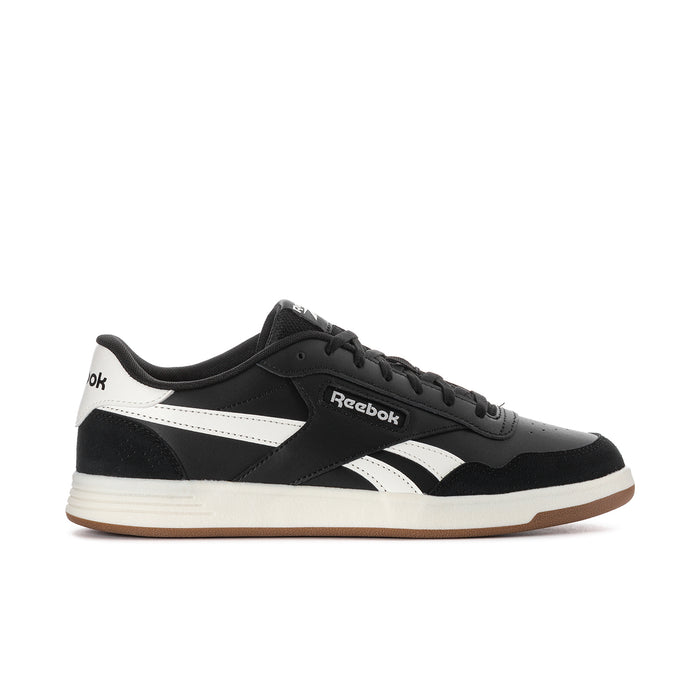 Men's Reebok Court Advance low-top sneakers, black with white stripes and gum sole