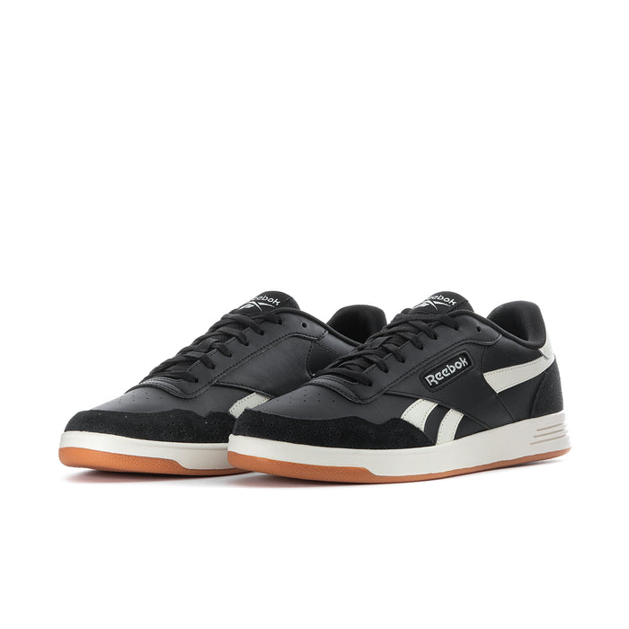 Men's Reebok Court Advance sneakers, black uppers with white stripes and gum outsole