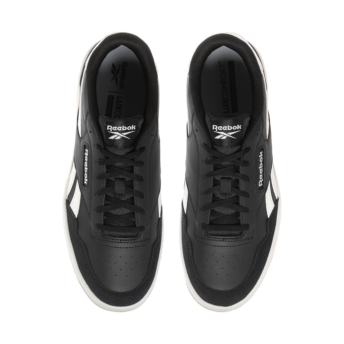 Pair of men's Reebok lace-up sneakers, black uppers with white toe accents