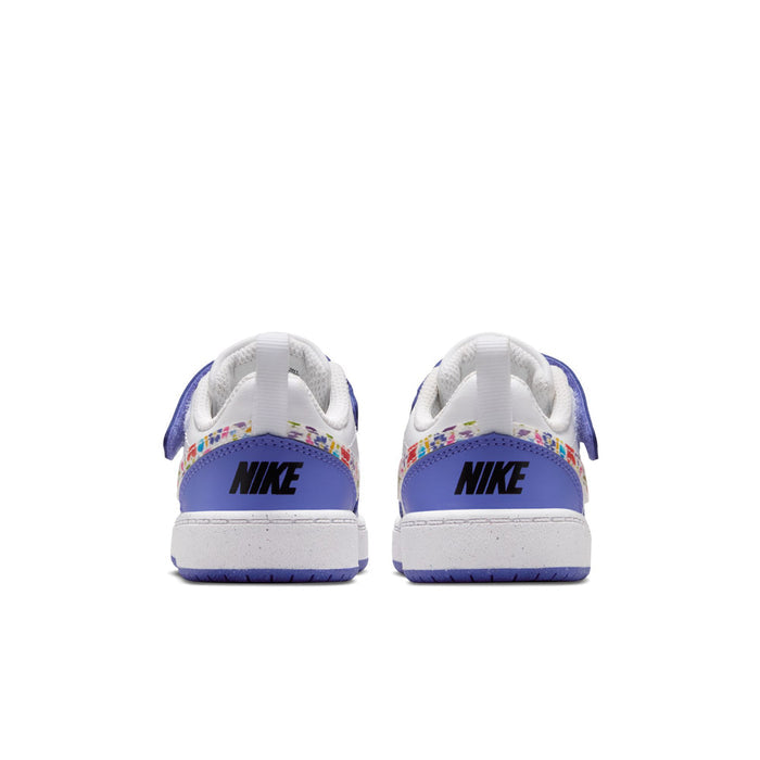 Toddler low-top sneakers, blue heel panels with 'NIKE' on the back