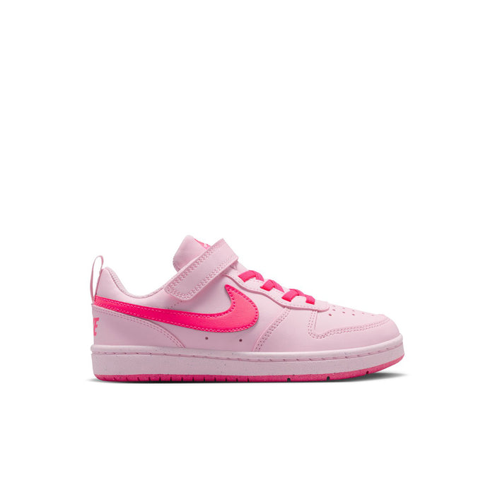 Kids low-top sneakers in light pink with magenta Swoosh and hook-and-loop strap