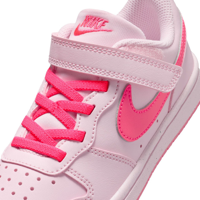 Kids sneaker lace and Swoosh detail in light pink with bright pink laces