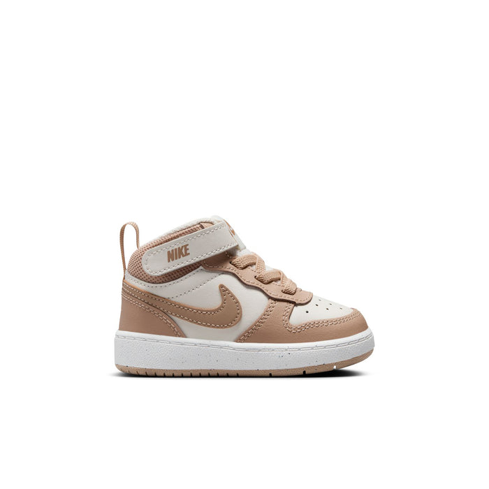 Toddler high-top sneakers in pale ivory and brown with Nike swoosh and laces