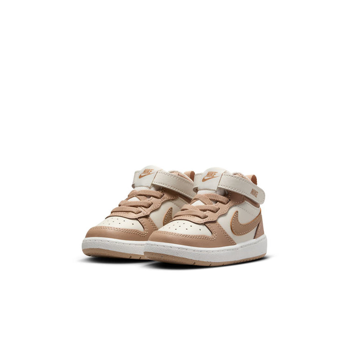 Toddler high-top sneakers, pale ivory and brown, two-tone Nike swoosh, lace-up