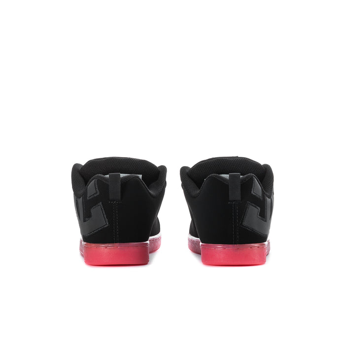 Women’s black sneakers with rear straps and pink translucent heel sole
