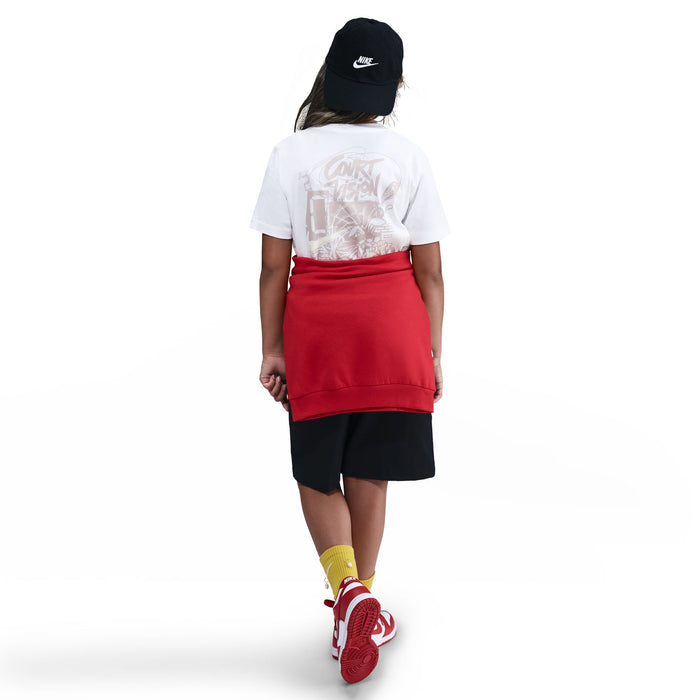 White youth T-shirt with large back graphic and crew neck
