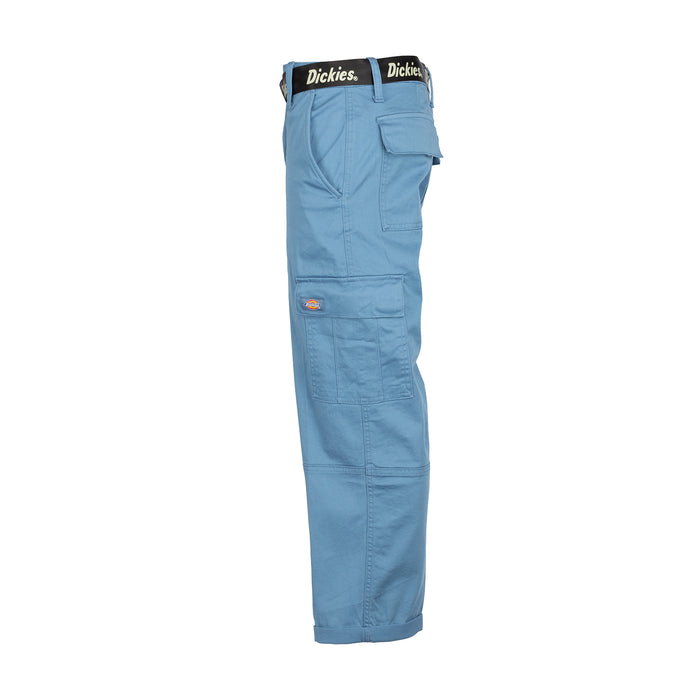 Women's cropped cargo pants, light blue side cargo pocket and belt loops