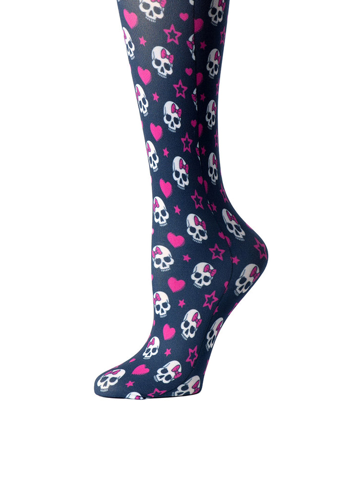 Cutieful Women's Black Skulls Print Sheer Knee High Compression Socks 8-15 mmHg