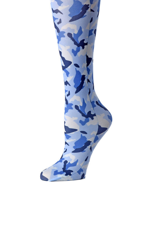 Cutieful Women's  Blue Camo Print Sheer Knee High Compression Socks 8-15 mmHg