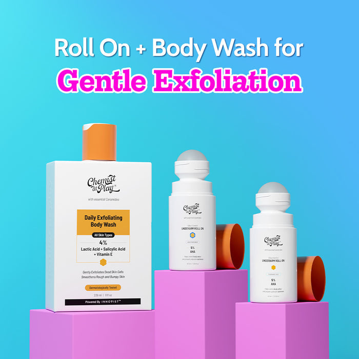 Daily Exfoliation Trio | Aqua & Fragrance Free Underarm Roll On & Exfoliating Body Wash