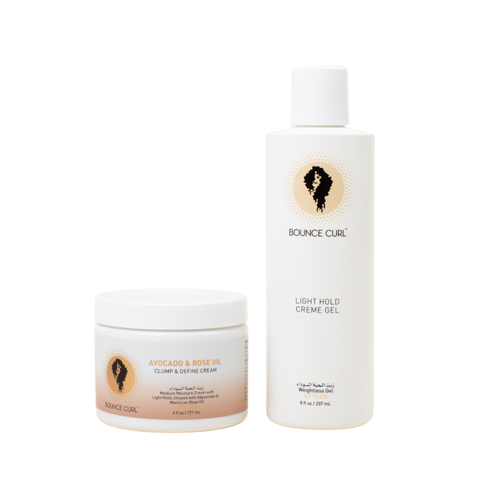 Bounce Curl Define Styling Kit: Avocado and Rose Oil Clump and Define Cream and Light Hold Creme Gel