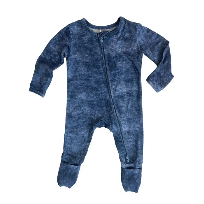 Denim Tie Dye Super Soft Convertible Two Way Zip Footie
