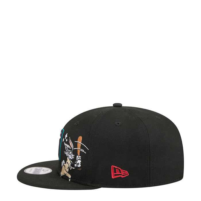 Black baseball cap with Bugs Bunny side art and red New Era logo patch