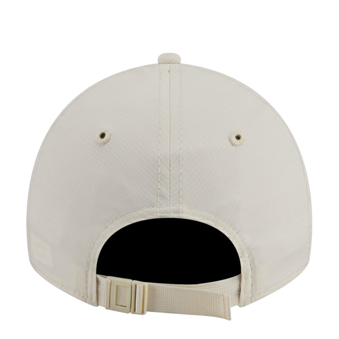 Light cream ripstop strapback cap back view with black inner lining and fabric strap