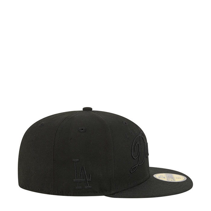 Black baseball cap with side LA logo and embroidered lettermark