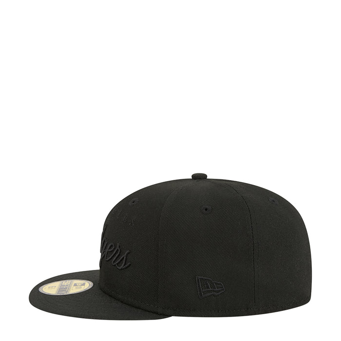Black baseball cap with embroidered LA and partial Dodgers script on side
