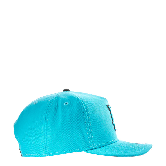 Vice blue A-frame baseball cap with black adjustable strap and side detail