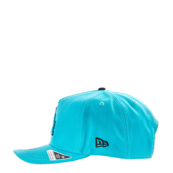 Vice blue baseball cap side view with New Era flag and stitched panel
