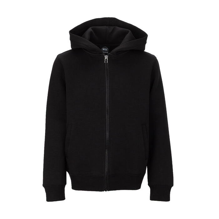 Youth black double-knit full-zip hoodie with hood and front zipper