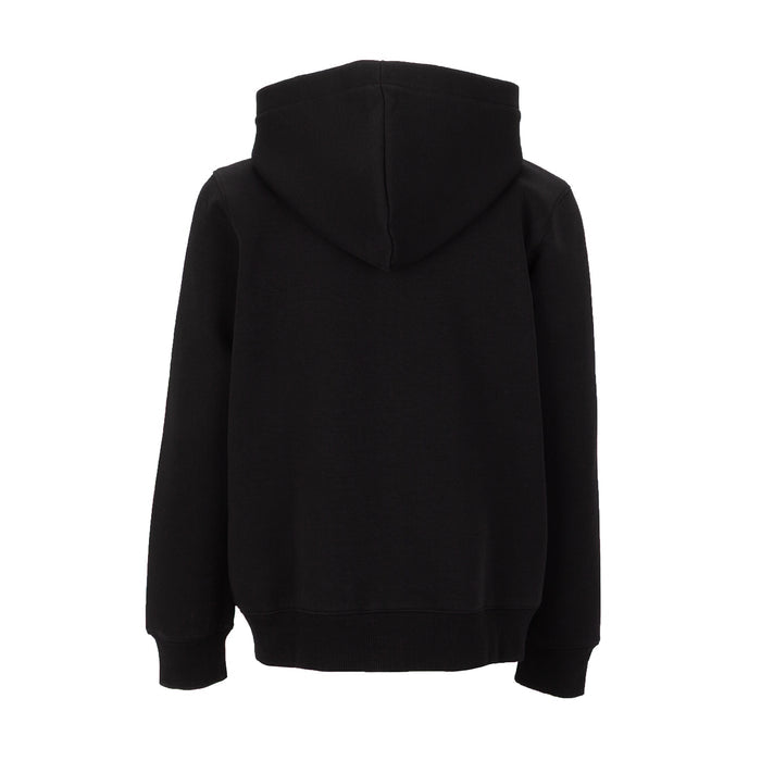 Youth black double-knit zip hoodie with hood, shown from back