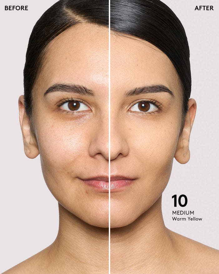 before and after of lmedium skin toned model in eaze drop stick