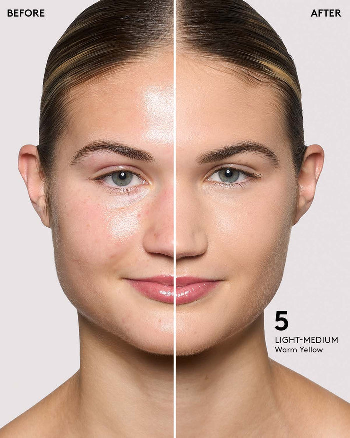 before and after of light- medium skin toned model in eaze drop stick