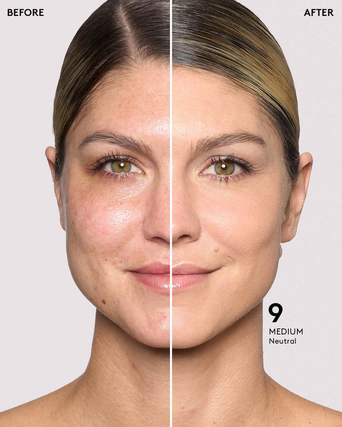 before and after of lmedium skin toned model in eaze drop stick