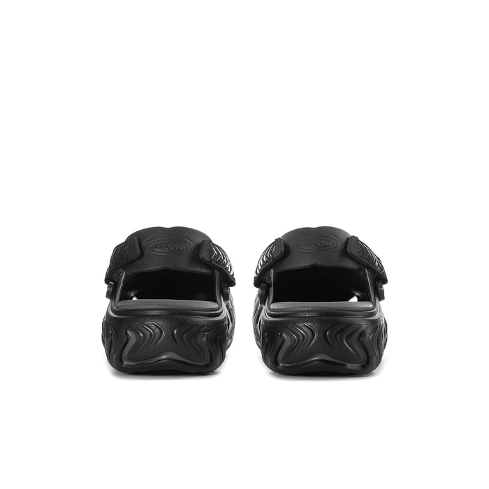 Men's black clogs with hook-and-loop heel strap and sculpted back tread