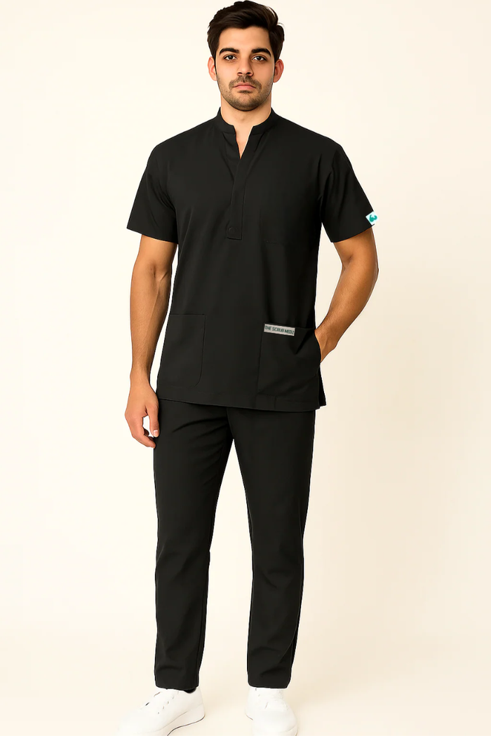 ELITE 6 POCKET MANDARIN (BLACK) MEN SCRUB
