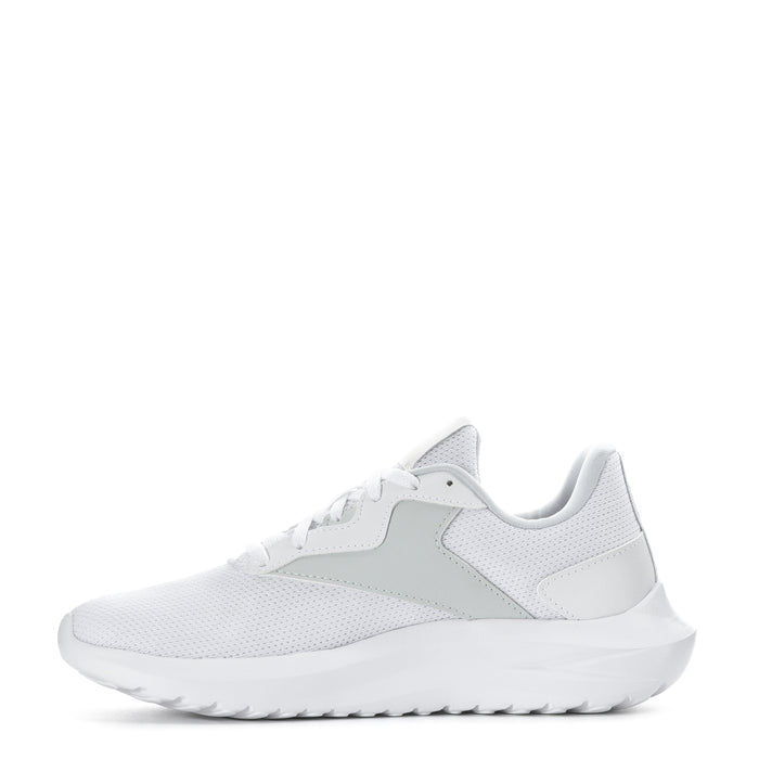 White women's lace-up sneakers angled side view with low-profile cushioned sole