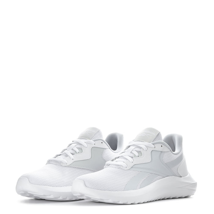 White women's running sneakers with lace-up front and cushioned sole