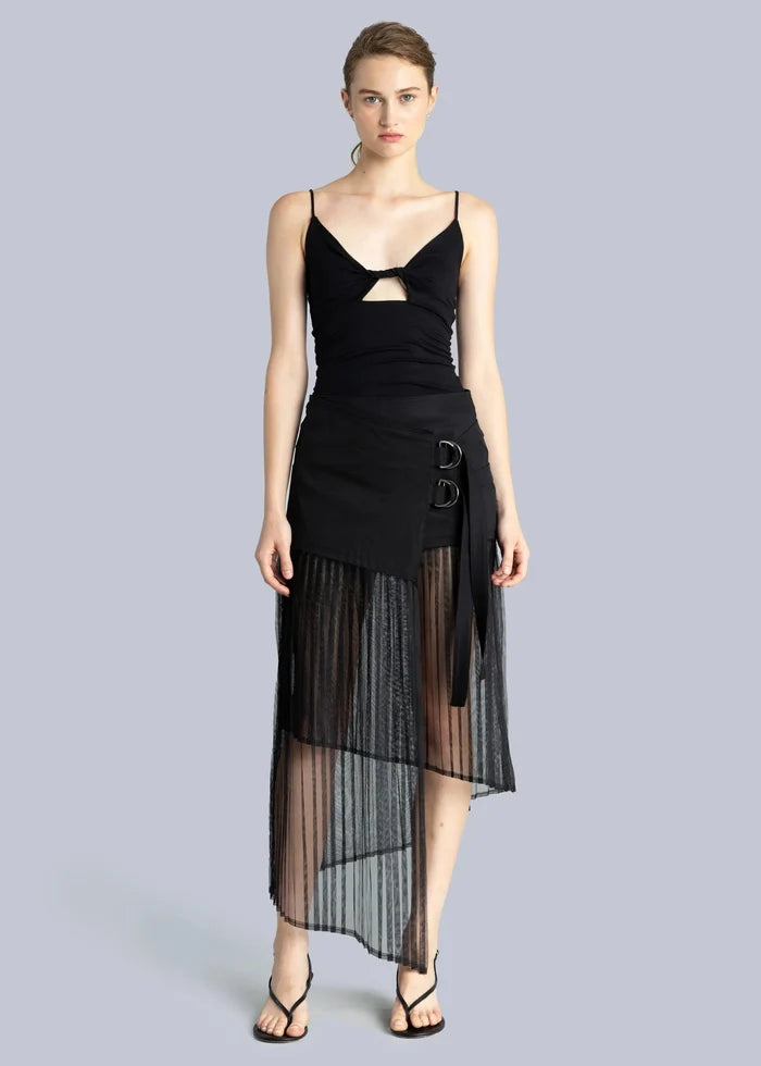 Esthé - Pleated Asymmetric Midi Skirt - Black - Jupes et Pantalons - 152 - 3008a