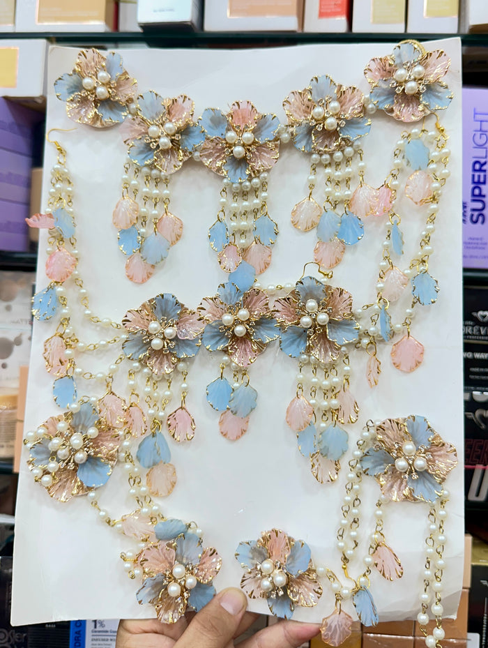 Ethereal Blossom: Handcrafted Pearl & Fuchsia Floral Resin Jewellery Set RJ0020
