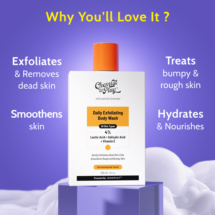 Exfoliate & protect Combo | Hydrating Fluid Sunscreen- 125ml & Daily Exfoliating Body Wash- 236ml