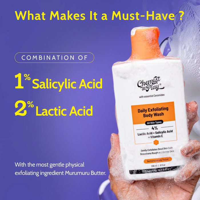 Exfoliate & protect Combo | Hydrating Fluid Sunscreen- 125ml & Daily Exfoliating Body Wash- 236ml